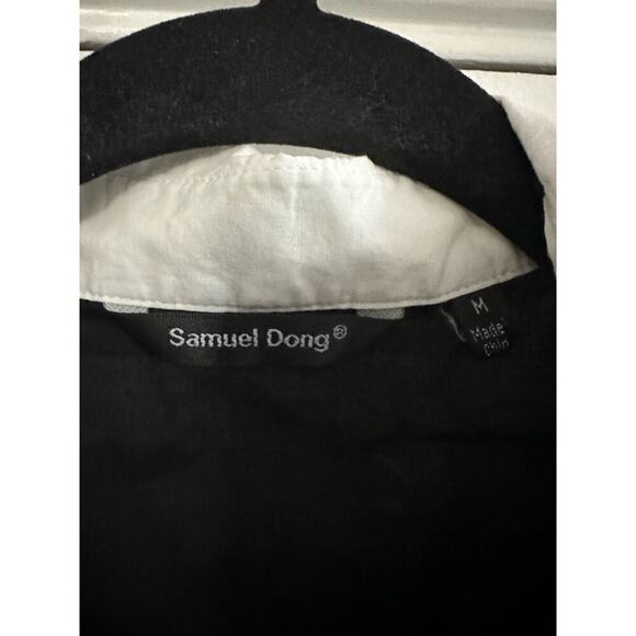 SAMUEL DONG White Black Floral Eyelet Lace 3/4 Sleeve Shirt Blouse Button Up - M - Picture 2 of 5